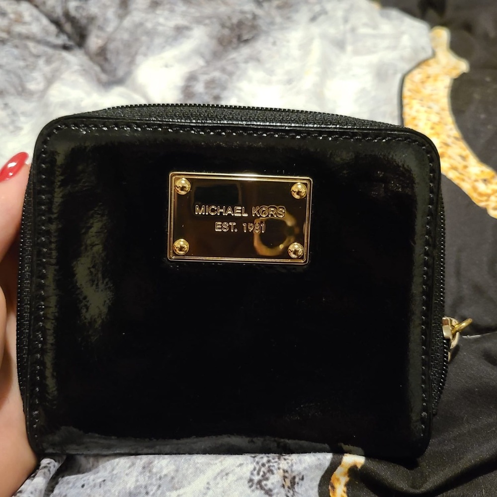 Michael Kors Shiny Black Wallet with Gold Accents